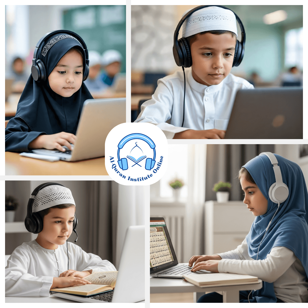 Collage of Hifz-ul-Quran students attending their online Quran memorisation class